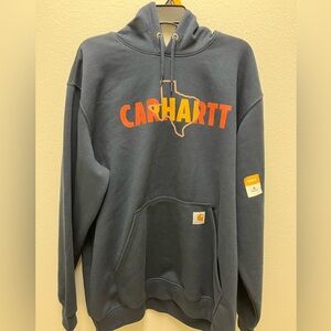 Carhartt Texas Men's Loose Fit Navy Hoodie with Orange Logo